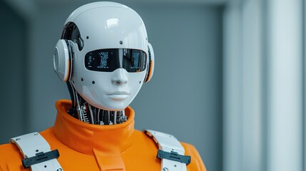 Fototapeta premium Futuristic Humanoid Robot with Orange Suit and High-Tech Features