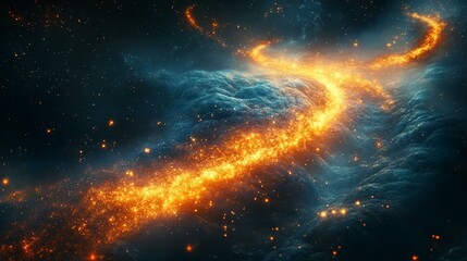 An abstract digital art of a glowing DNA helix transforming into particles and floating into space. 16