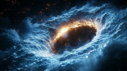 A DNA helix constructed from strands of light, floating in a dark, infinite void with faint starry patterns. 19