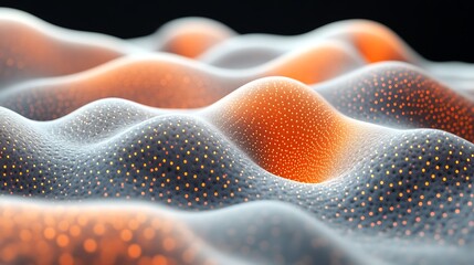 Abstract Wavy Surface with Glowing Orange Dots
