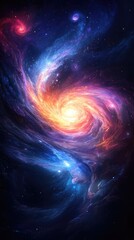 Fototapeta premium Vibrant cosmic swirl of colors in deep space, a mesmerizing galaxy with swirling nebulae and bright stars.