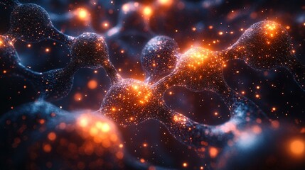 A molecular view of base pairs with Adenine and Thymine joined by hydrogen bonds, set against a colorful digital background. 434