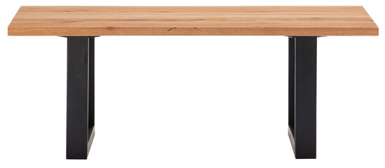 Wooden table with straight front, black rectangular wooden legs cut out isolated transparent background