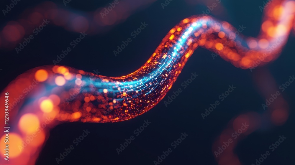 Aufkleber abstract glowing line with particles and dynamic flow in dark background