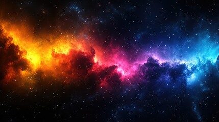 Fototapeta premium A vibrant nebula with swirling clouds of red, orange, blue and purple gas and dust, embedded with countless stars, creating a cosmic dreamscape.