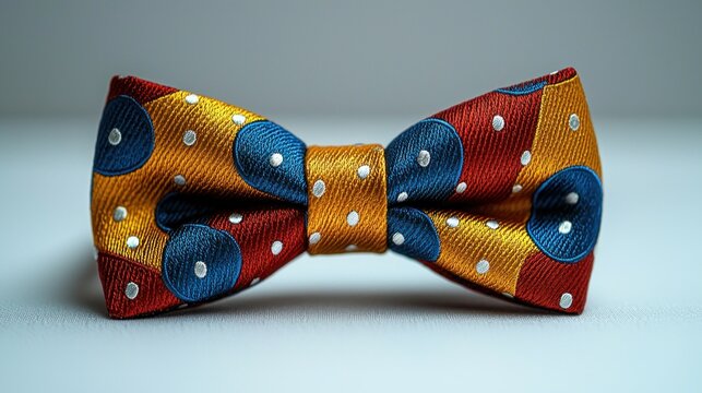 Colorful polka dot bow tie, studio shot, white background, fashion accessory - Powered by Adobe