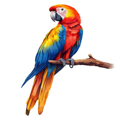 Fototapeta premium Vibrant Scarlet Macaw Perched on Branch with Transparent Background