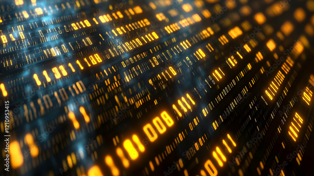 Poster glowing binary code stream: abstract digital background