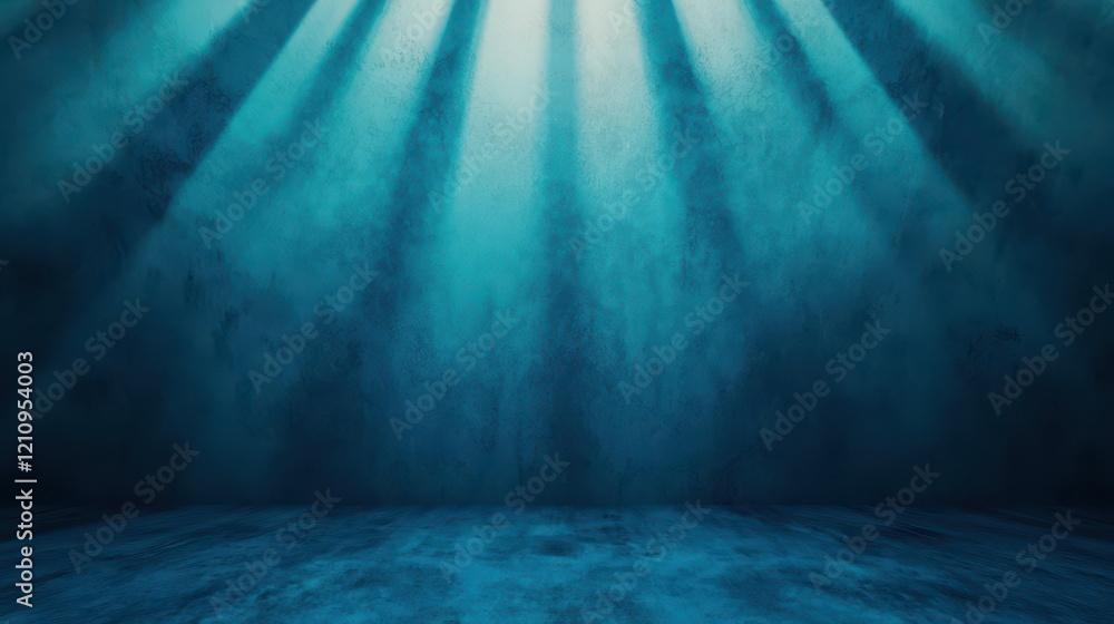 Poster serene blue abstract background with rays of light and texture