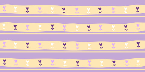 Cute hand drawn hearts shape with beige color abstract stripes. Design elements for Valentine's day on purple background.