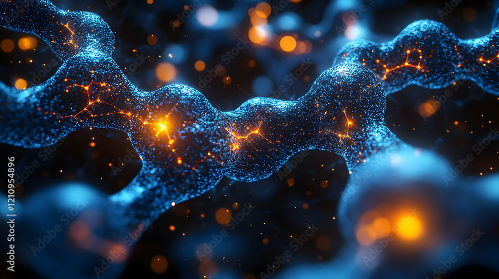 Poster glowing dna strand: microscopic view of a complex molecular structure