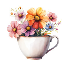 Beautiful Floral Arrangement in Elegant Coffee Cup on Clear Background