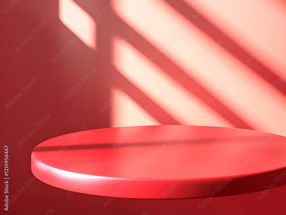Poster red circular platform with diagonal light streaks