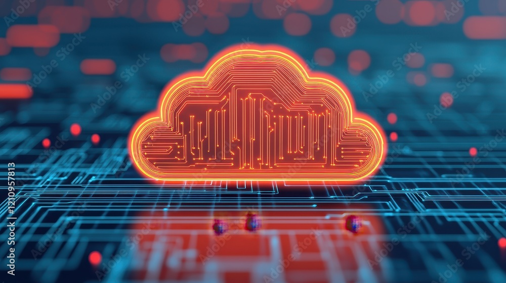 Poster abstract cloud concept with digital circuit background and lights