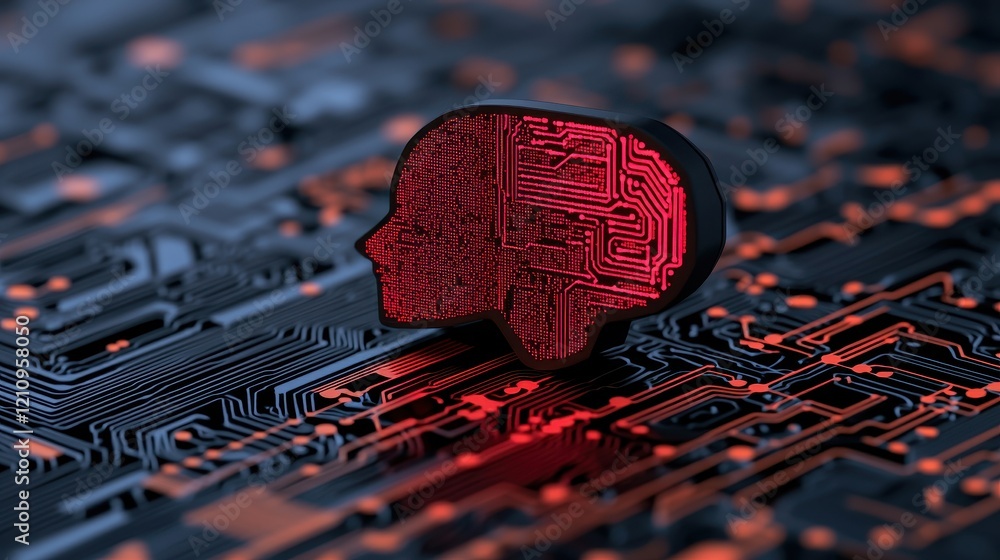 Aufkleber digital brain concept with circuit board pattern in red and black