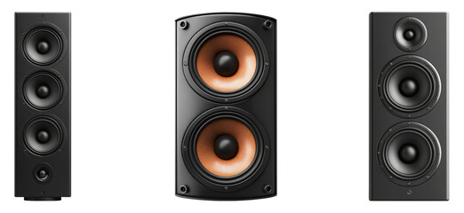 Three Modern Speakers Isolated on Transparent Background for Design