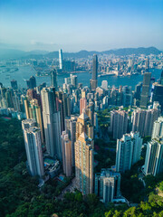 Vertical aerial view of Hong Kong city in daytime