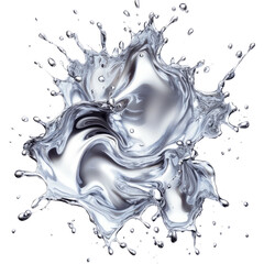 Splash of Silver Liquid with Dynamic Water Motion on Transparent Background