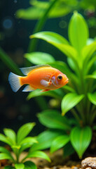 Orange fish swimming amidst lush aquatic plants