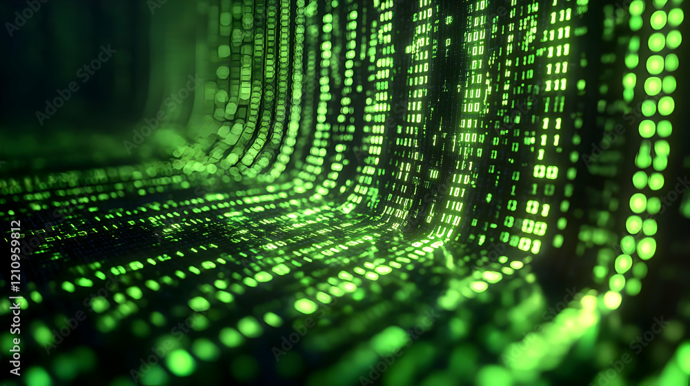 Poster glowing green data stream abstract digital background