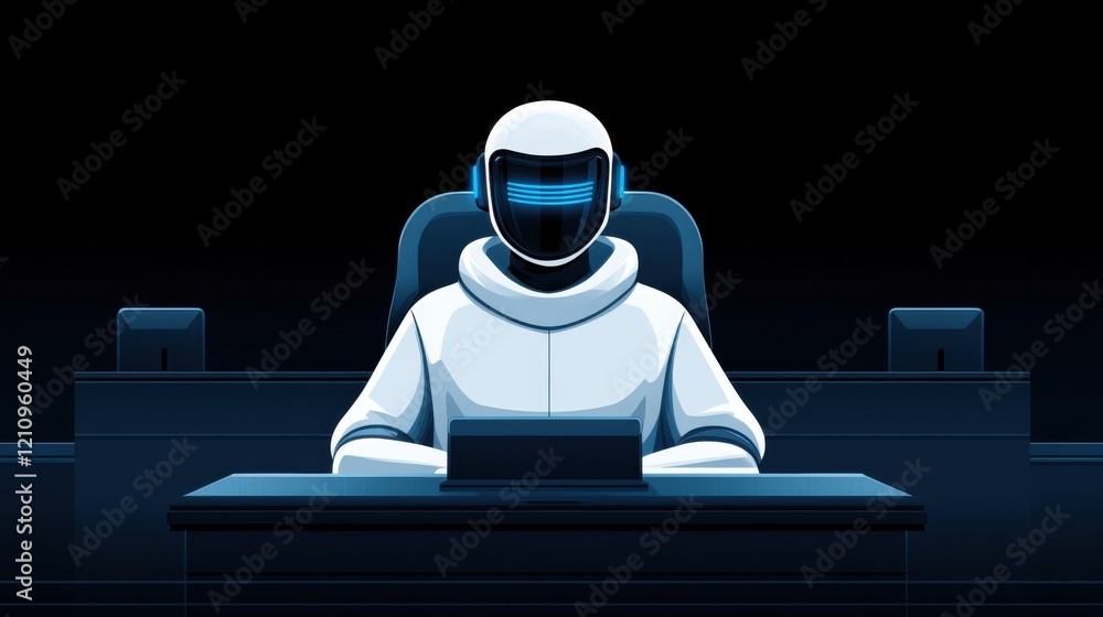 Poster futuristic astronaut with high-tech interface in a dark environment featuring a sleek design and adv