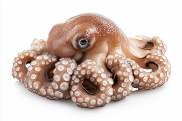 Close-up of a small, raw octopus isolated on white background.
