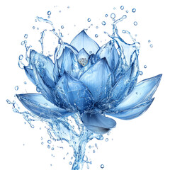 Blue Lotus Flower with Water Splash Isolated on Transparent Background