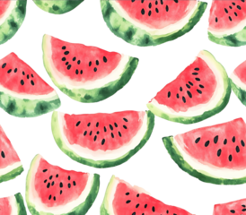 Watermelon pattern on a white background handdrawn in a watercolor style repeating design seamless pattern