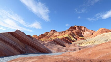 Naklejka premium Colorful Rainbow Mountains under Blue Sky