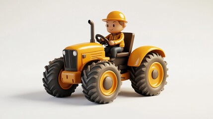 Obraz premium Cartoon farmer driving a yellow tractor.