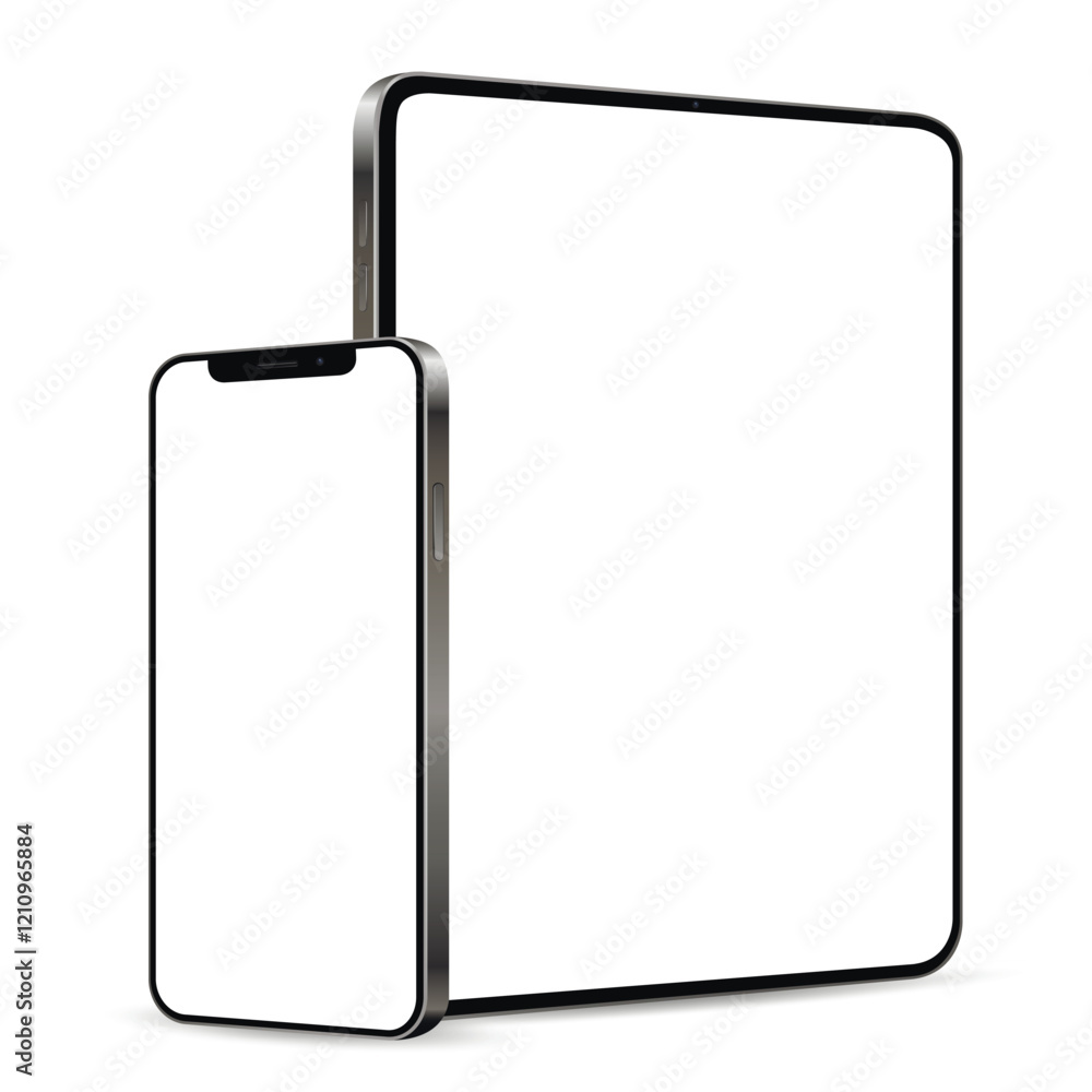Poster tablet and smartphone mockup with blank display isolated on white background