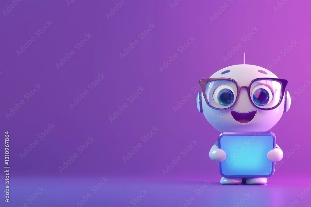 Poster cheerful ai character engaging kids in language learning digital classroom educational animation col