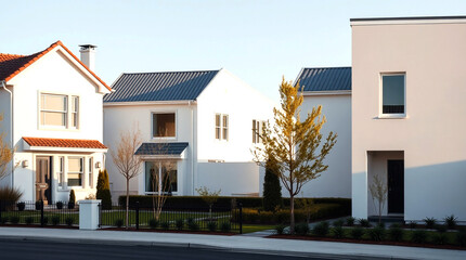 Modern Suburban Residential Street with Minimalist Homes
