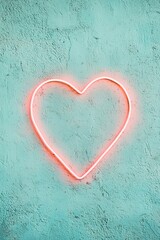 A glowing pink neon heart on a textured teal background, symbolizing love and affection in a modern aesthetic.