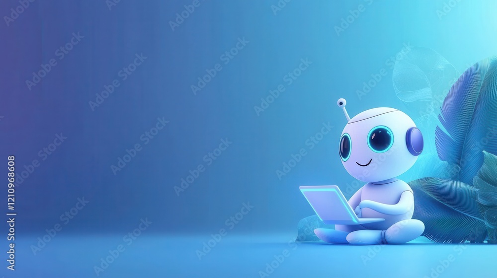 Poster friendly ai character assisting students virtual classroom digital learning futuristic environment e