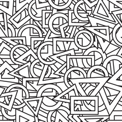 Seamless pattern with black and white geometric shapes. Vector illustration in abstract style for designing prints on walls, fabrics, packaging