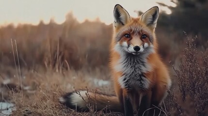 Fototapeta premium Majestic Red Fox in Winter Sunset.