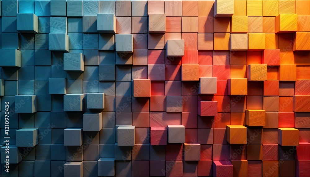 Poster abstract geometric shapes arranged in 3d grid pattern. colorful cubes create dynamic, modern wall de