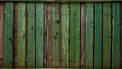Old wooden green painted fence, beautiful background for your design. Generative AI 