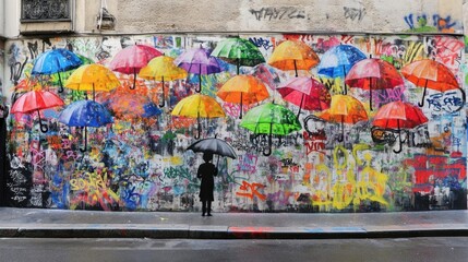 Naklejka premium Colorful Umbrellas Graffiti Wall Art