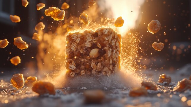 Exploding granola bar sunrise, kitchen, advertising
