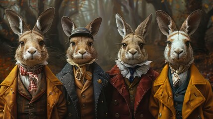kangaroo animals dressed in victorian era clothing illustration