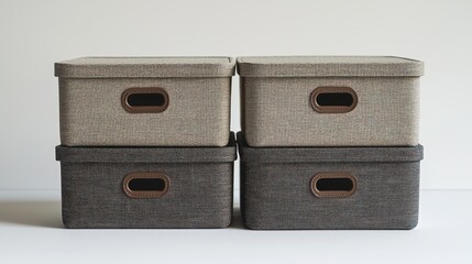 Fototapeta premium Fabric storage boxes, stacked, white background, organized, home organization