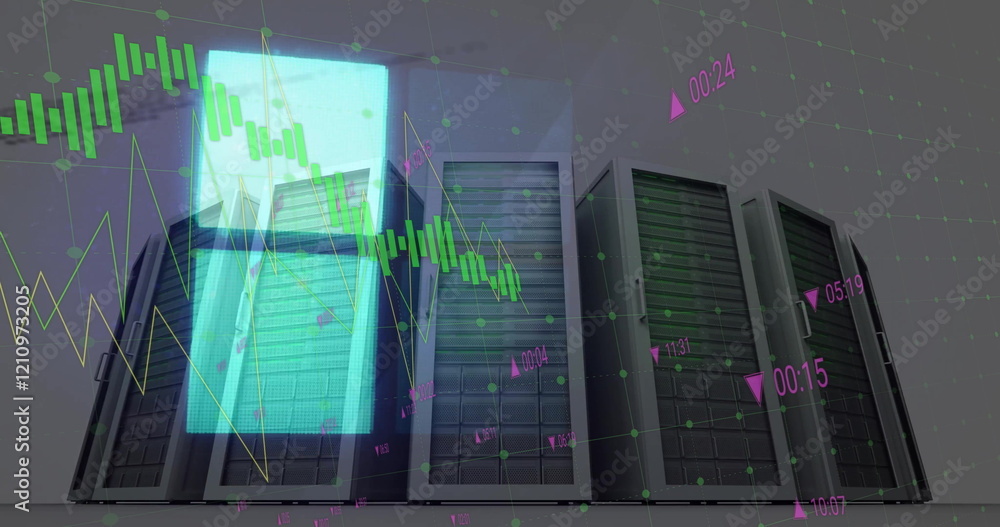 Aufkleber image of data processing and diagrams over servers