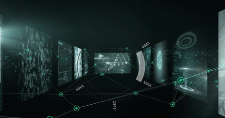 Image of network of connections with scope scanning over digital screens