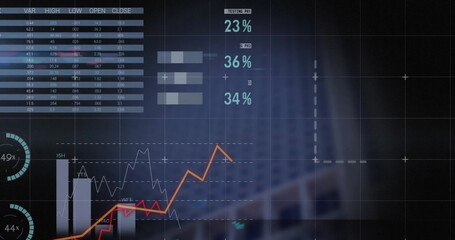 Image of diagrams and data processing over building
