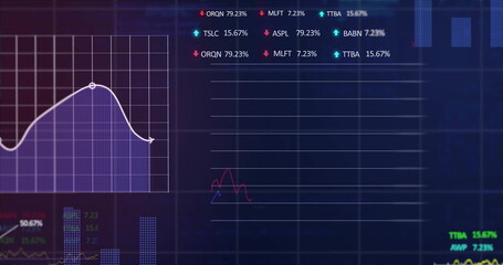 Image of diagrams and data processing on blue background