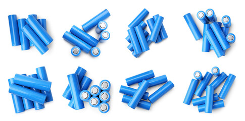 AA alkaline batteries isolated on white, set. Top view
