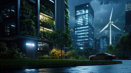 Rain-swept Eco-City at Night