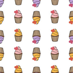 Seamless pattern with cupcakes
